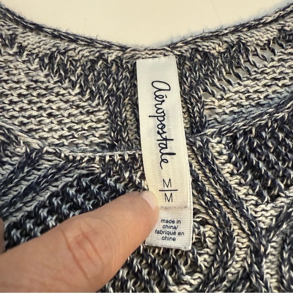 Aeropostale Navy Blue White Open Knit Sweater 3/4 Sleeve Scoop Neck Size Medium - Picture 4 of 9